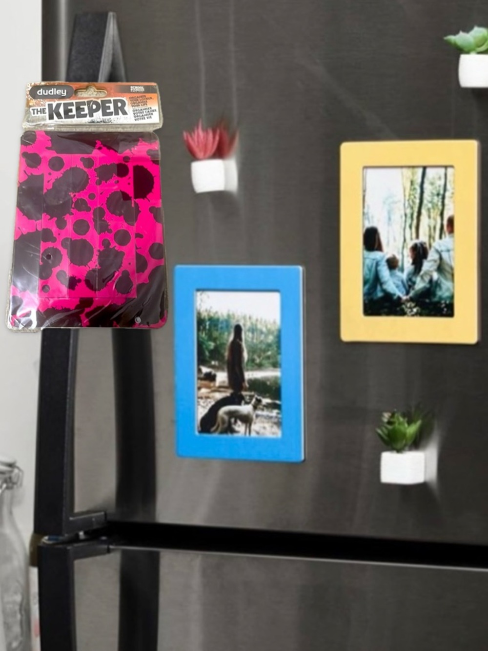 Dudley Locker Organizer Magnetic Fridge Frame Kit 7 Pc Pink Black NWT